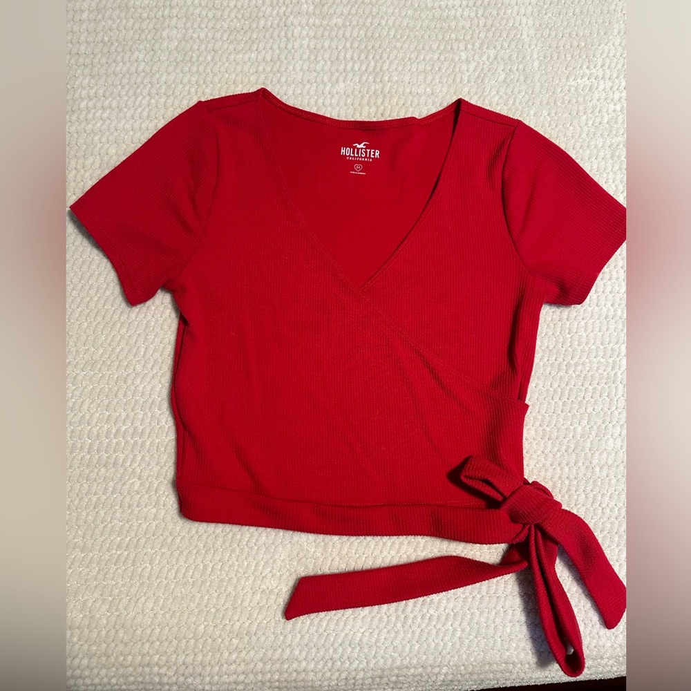 Hollister Red Faux Wrap Crop Top Size M